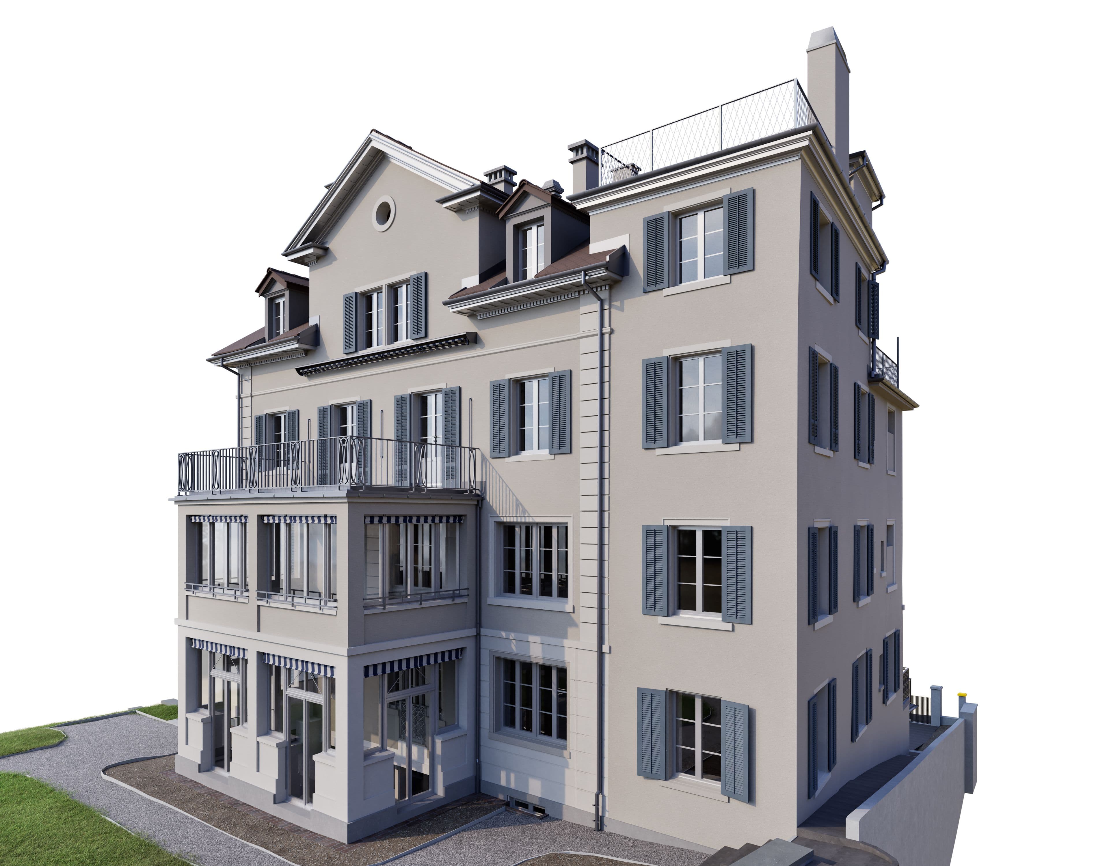 Gebäudevermessung einer Villa in Zürich als 3D-Bestandsmodell auf Basis von 3D-Laserscanning für Planung im Bestand durch VDE