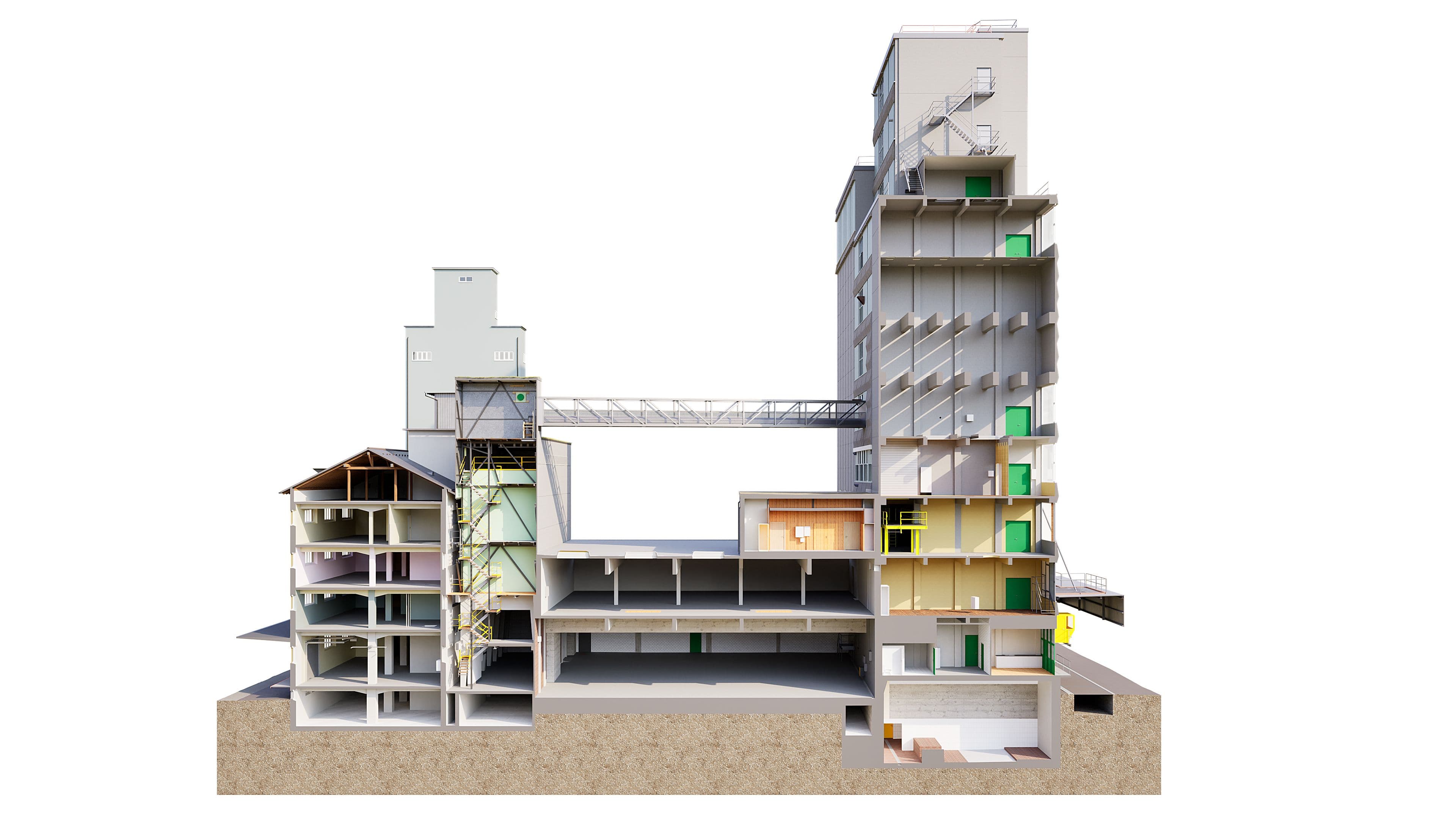 3D-Modell Schnittansicht Industrieareal Schweiz
