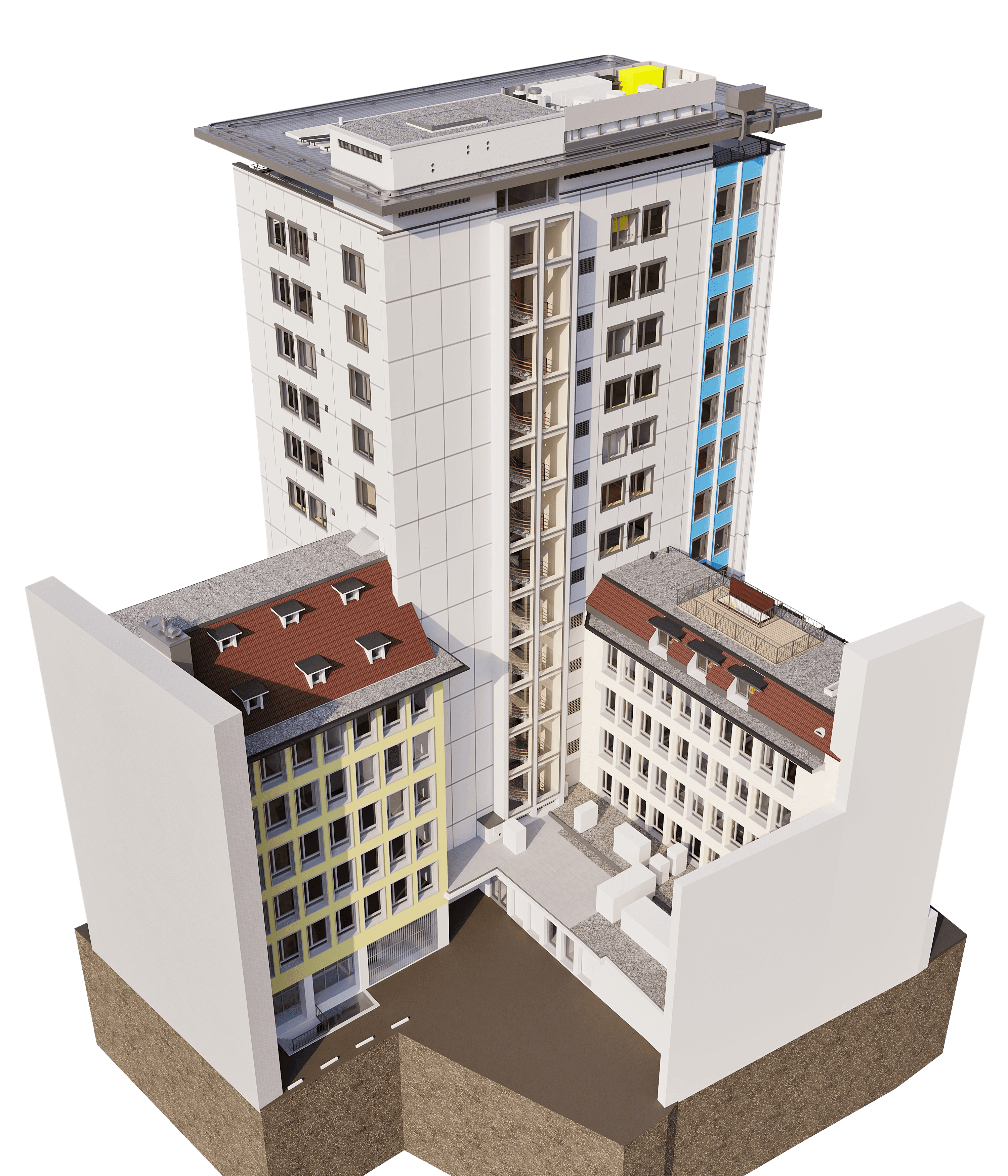 Gebäudevermessung eines Hochhauses in der Schweiz mit präzisem 3D Modell aus Laserscanning
