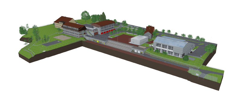 Laserscanner bei Gebäudevermessung Schulhaus Schweiz