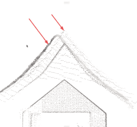 Das Bild zeigt den schematischen Umriss eines Daches. Rote Pfeile markieren den Übergangspunkt am Dachfirst.