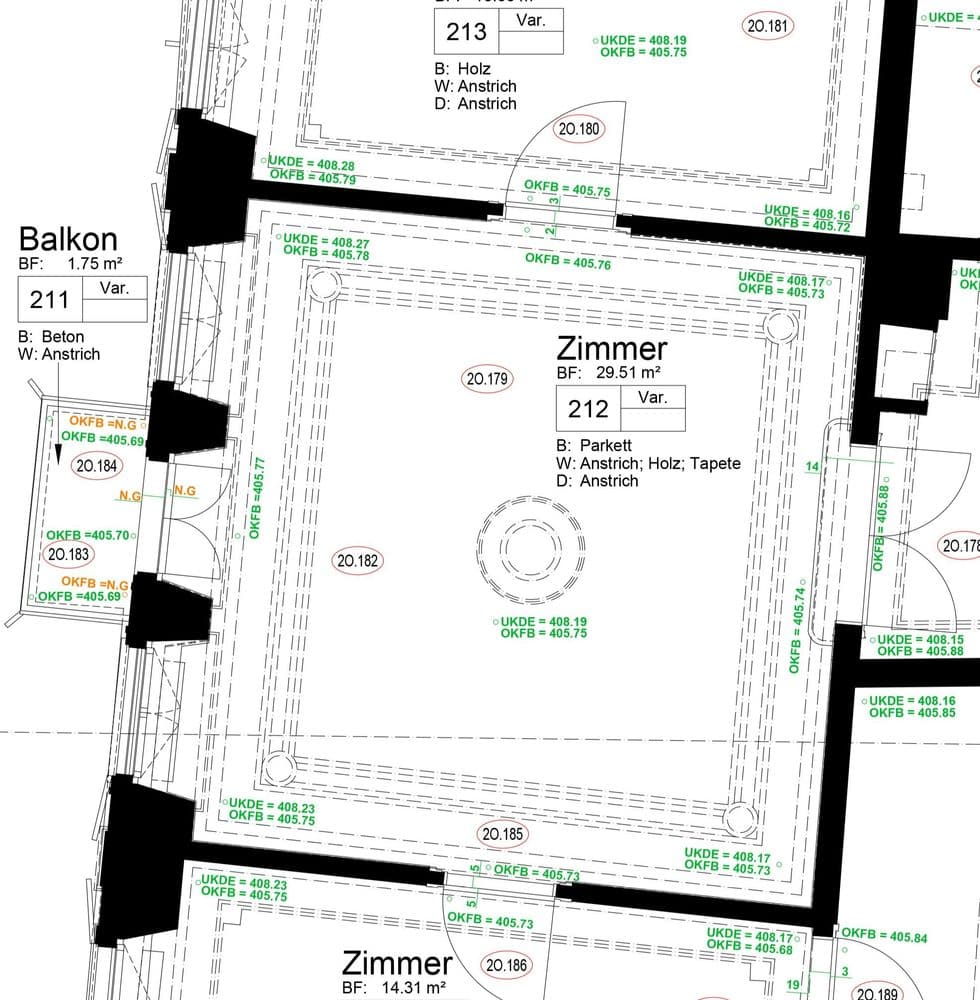 Bestandspläne in 2D abgeleitet aus Laserscanning-Punktwolkendaten als verlässliche Grundlage für Umbauprojekte.