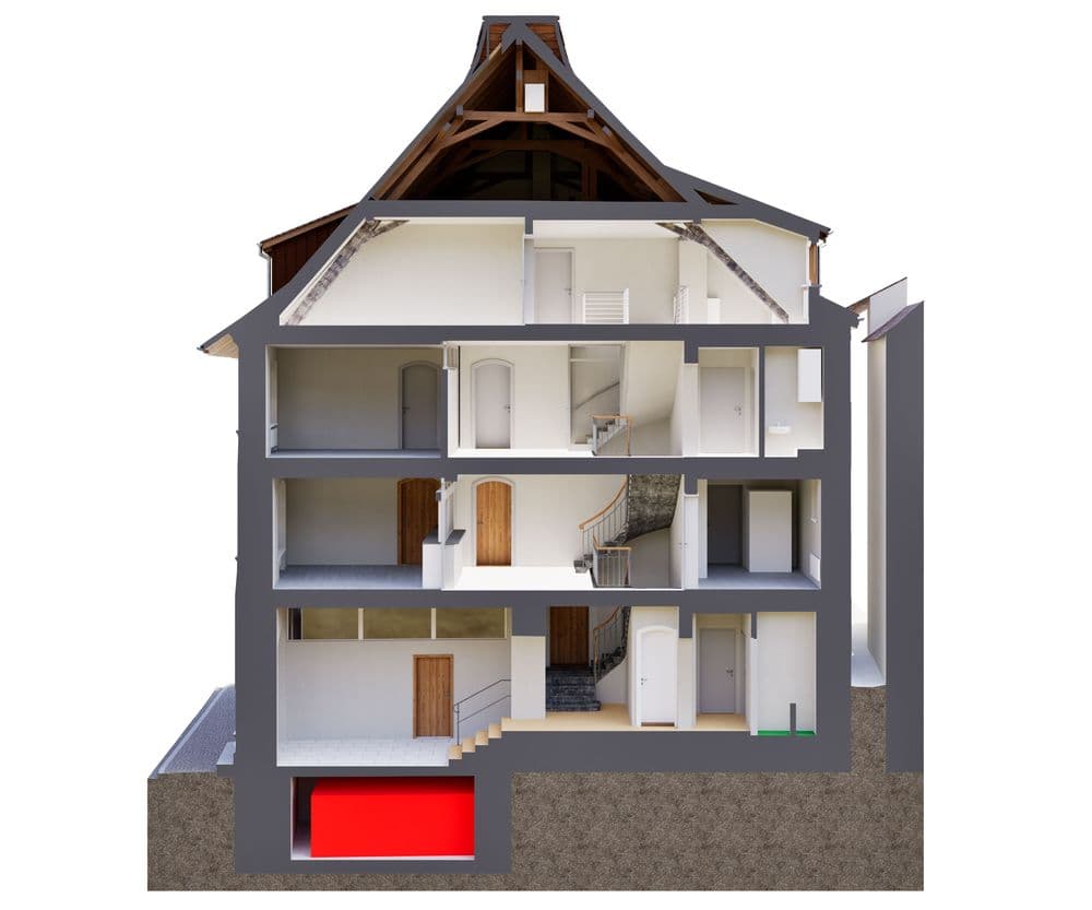 Denkmalgeschütztes Rathaus am Laufenplatz in Laufenburg, aufgenommen mit 3D-Laserscanning als Grundlage für die denkmalgerechte Sanierung