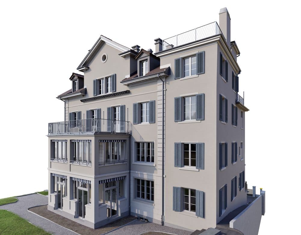 Gebäudevermessung einer Villa in Zürich als 3D-Bestandsmodell auf Basis von 3D-Laserscanning für Planung im Bestand durch VDE