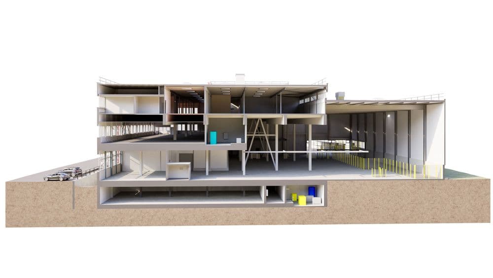 Gebäudeaufnahme einer Anlage mit 3D-Laserscanner vor Ort