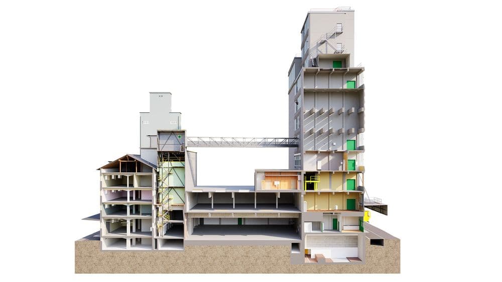 3D-Modell Schnittansicht Industrieareal Schweiz