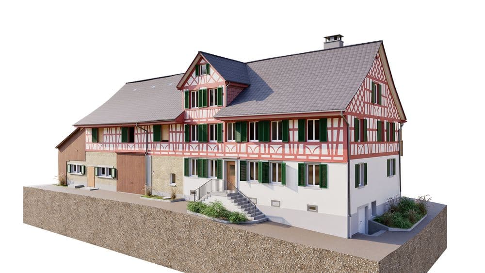 Punktwolke eines Holzbaus mit Fachwerk als digitale Bestandsaufnahme