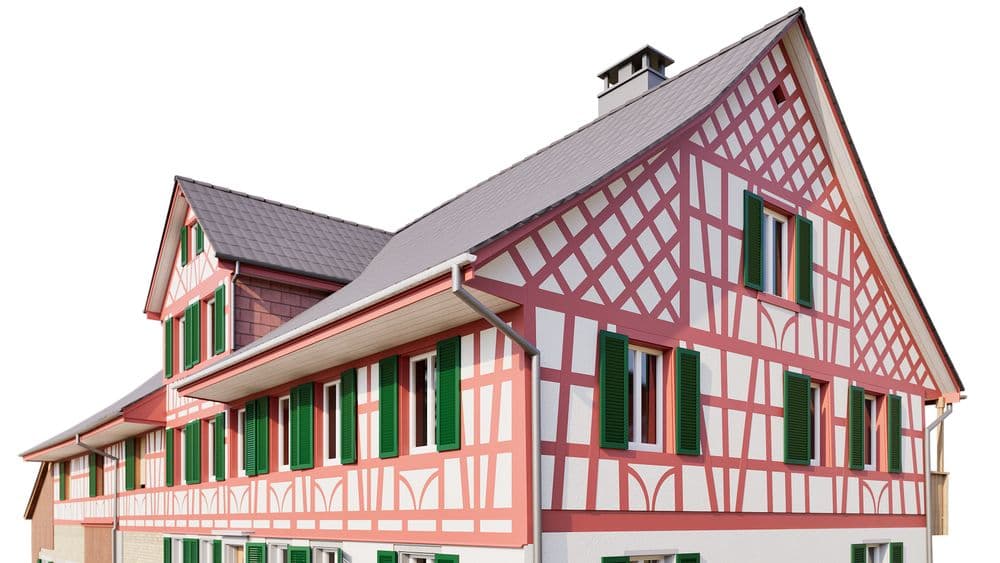 3D-Modell eines Fachwerk-Holzbaus basierend auf Laserscanning