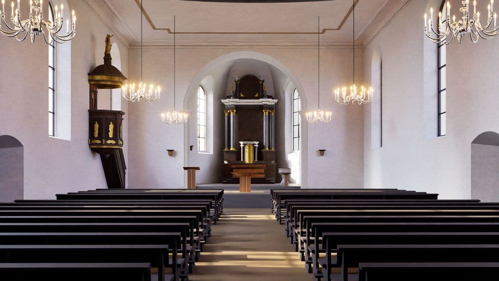 Innenraum der Kirche Kirchdorf mit Gewölbe erfasst durch Laserscanning