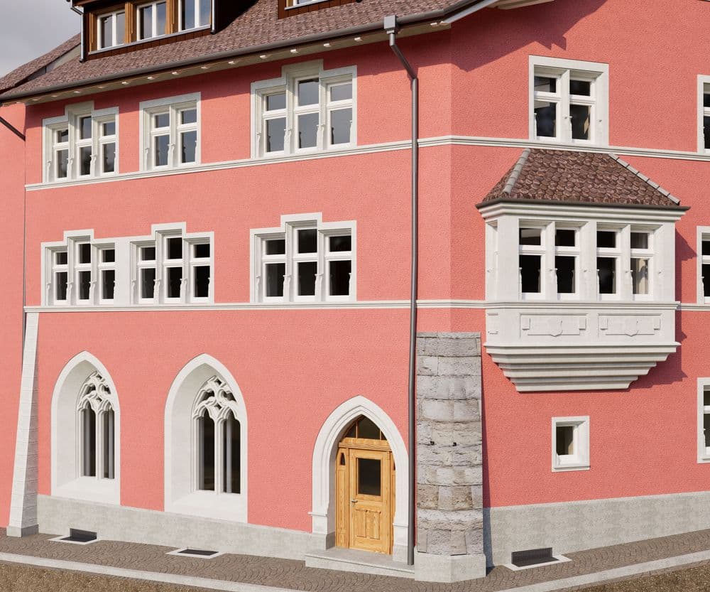 Denkmalgeschütztes Rathaus am Laufenplatz in Laufenburg, aufgenommen mit 3D-Laserscanning als Grundlage für die denkmalgerechte Sanierung